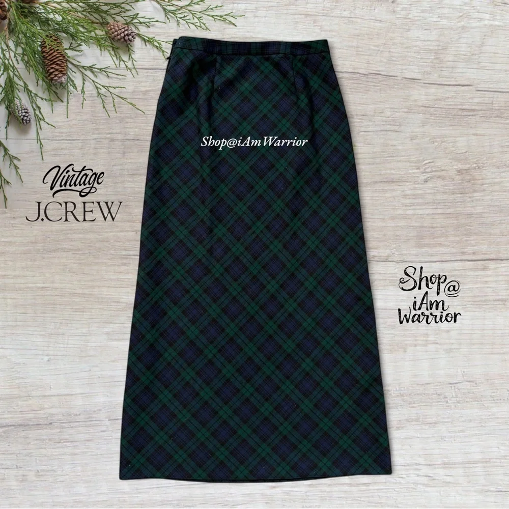 J.Crew RARE vintage green/blue tartan plaid wool maxi skirt *shop@iamwarrior